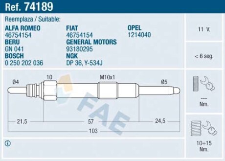 Свічка розжарення FAE 74189