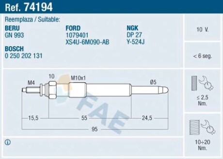 Свічка розжарення FAE 74194