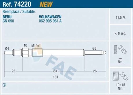 Свічка розжарення FAE 74220