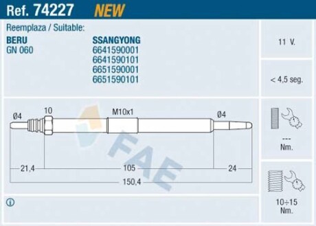 Свічка розжарення FAE 74227