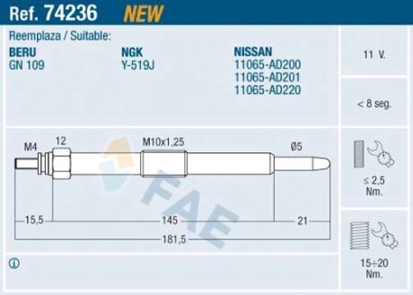 Свічка розжарення FAE 74236