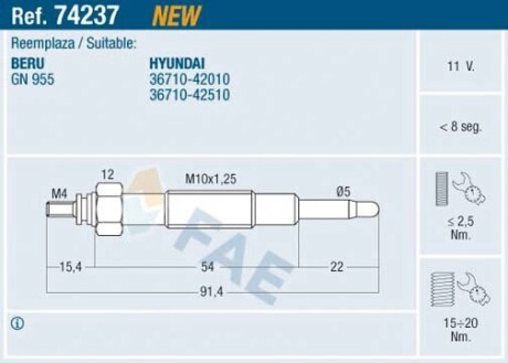 Свічка розжарення FAE 74237