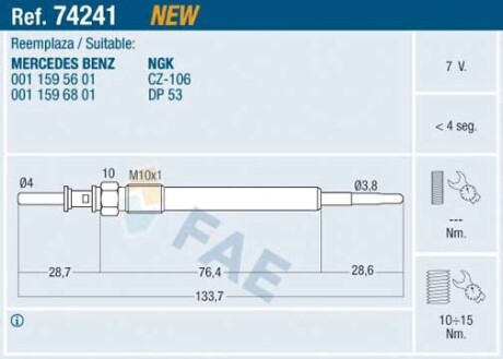 Свічка розжарення FAE 74241