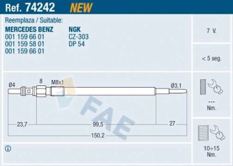 Свічка розжарення FAE 74242