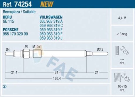 Свічка розжарення FAE 74254