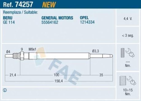 Свічка розжарення FAE 74257