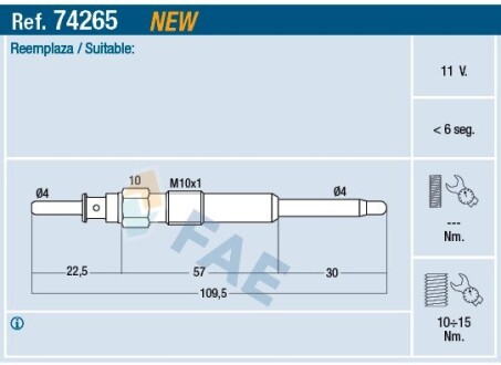 Свічка розжарення FAE 74265