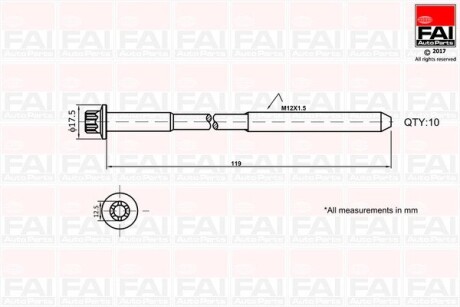 К-кт болтів ГБЦ Renault F8Q,F9Q, Volvo D4192 FAI AUTOPARTS B1401