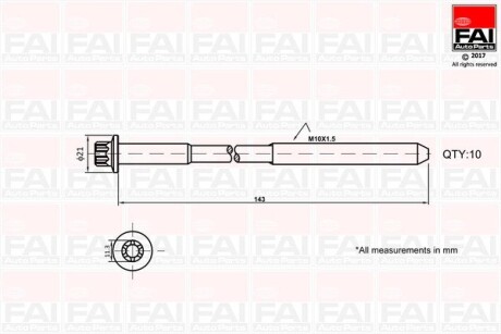 К-кт болтів ГБЦ Ford Fiesta/Focus/Mondeo 1.25-1.6 98- FAI AUTOPARTS B489