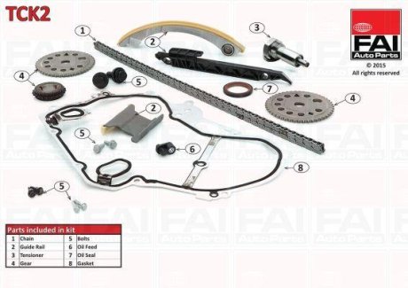 Р-кт ланцюга привода р/вала (з ущільненнями) Opel Astra G/Vectra B/C 2.2 16V/2.2Dti FAI AUTOPARTS TCK2 (фото 1)