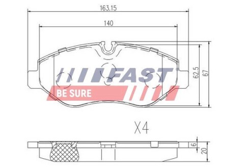 Колодки гальмівні дискові передні VW Crafter 06-16; MERCEDES-BENZ Sprinter 906 06-18, Vito W639 03-10, Vito W447 14-, ML W164 05-11 FAST FT29019