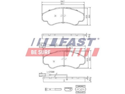 Колодки гальмівні дискові передні FIAT Ducato 02-06, Ducato 94-02; PEUGEOT Boxer 02-06, Boxer 94-02; CITROEN Jumper 02-06, Jumper 94-02 FAST FT29108