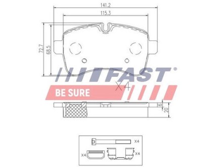 Колодки гальмівні дискові задні IVECO Daily E5 11-14, Daily E4 06-11, Daily E6 14-, Daily E3 99-06 FAST FT29136