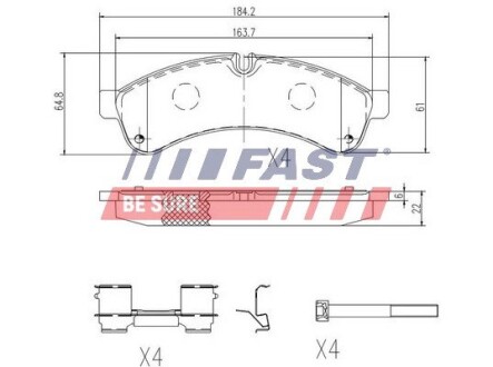 Колодки гальмівні дискові задні IVECO Daily E5 11-14, Daily E4 06-11, Daily E6 14- FAST FT29153