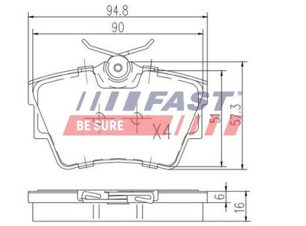 Колодки гальмівні дискові задні RENAULT Trafic 14-, Trafic 00-14; NISSAN Primastar 02-14; OPEL Vivaro 01-14, Vivaro 14-19 FAST FT29513