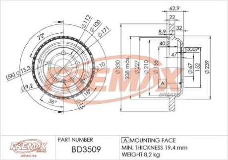 Диск тормозной FREMAX BD-3509