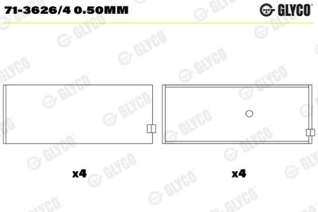 Пiдшипник шатуна (к-кт) GLYCO 71-3626/4 0.50MM