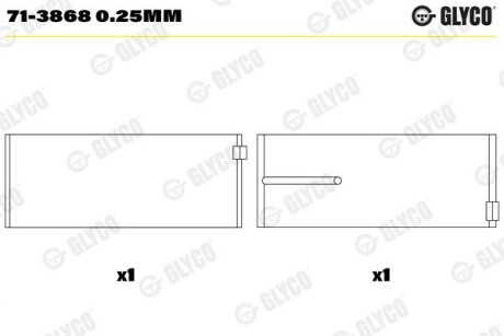 Вкладиші шатунні (1 шия). MB SPUTTER (1CYL) OM502 GLYCO 71-3868 0.25MM