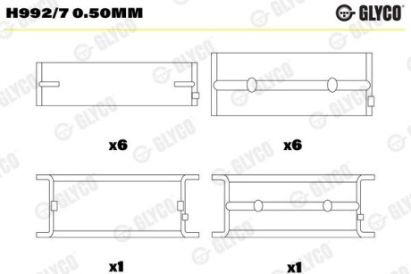 Вкладиші корінні 0.50 GLYCO H992/7 0.50MM (фото 1)