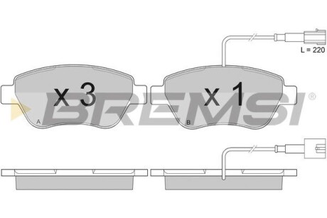 Гальмівні колодки пер. Doblo 01- (Bosch) (122.8x53.6) з датчиком GRESA BP2942