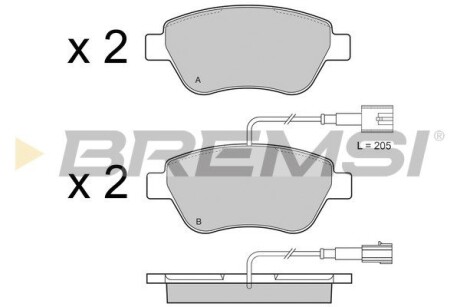 Гальмівні колодки пер. Nemo/Bipper 08- (BOSCH) (122,8x53,6) з датчиком GRESA BP3425