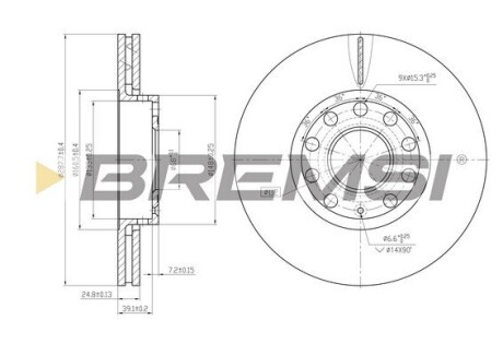 Гальмівний диск перед. Audi 100/A4/A6/Passat B5 90-05 (288x25) GRESA CD7706V