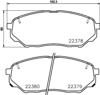 Гальмівнi колодки перед. дисковi (з датч. зносу) KIA SORENTO III 2.0/2.2D/2.4 01.15- HELLA 8DB 355 024-901 (фото 1)