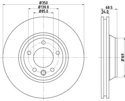 Диск гальмівний PRO перед. лівий Audi Q7/VW Touareg/Porsce Cayenne 3.0TDI-6.0TDI 09.02- HELLA 8DD 355 109-761 (фото 1)