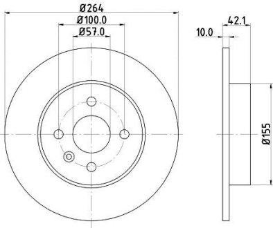 Диск гальмівний зад. 264x10x42.2 Opel Meriva 1.6I 16V, 1.7DTI/CDTI, 1.8 03.05- HELLA 8DD 355 110-271 (фото 1)