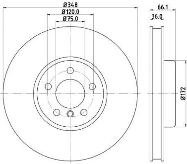 Диск гальмівний перед. правий BMW 5 (F07, F10, F11, F18), 6 (F12, F13, F06), 7 (F01, F02, F03, F04) 3.0/3.5/4.0D 09- HELLA 8DD 355 119-271