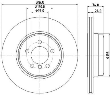 Диск гальмівний зад. Bmw 7 (E65,E66) 730,735 05- HELLA 8DD 355 122-251