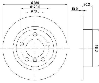 Диск гальмівний зад.Mini Countryman (R60), Paceman (R61) 1.6/1.6D/2.0D 08.10-10.16 HELLA 8DD 355 123-001