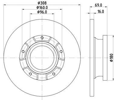 Диск гальмівний з покриттям PRO; с задающим диском ABS; задн. / Ford Transit 2013> HELLA 8DD355126591 (фото 1)