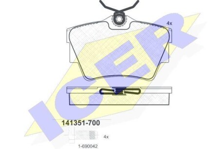 Тормозные колодки задние Renault Trafic 01-,Opel Vivaro 01- ICER 141351