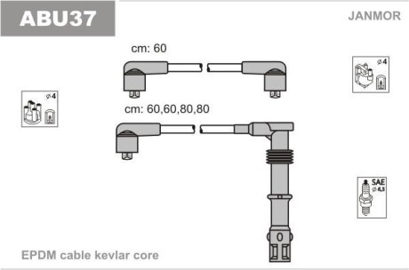 Провода В/В (каучук Kevlar) VW Passat 1.8/2.0 16V -96 JANMOR ABU37