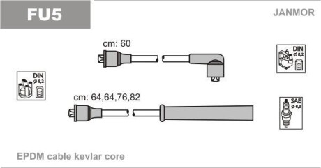 В/в провода (каучук) Ford Cortina 1.6 2.0 77-82, Sierra 1,6 Ohc JANMOR FU5