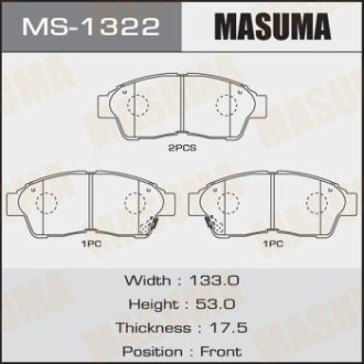 Колодки тормозные передн Toyota Camry (-00), RAV 4 (-00) (MS-1322) MASUMA MS1322 (фото 1)