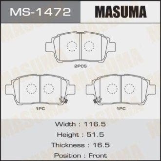 Колодки тормозные передн Toyota Corolla (00-06), Prius (00-11), Yaris (01-05) (MS-1472) MASUMA MS1472 (фото 1)
