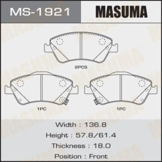Колодки тормозные передн Toyota Auris (08-11), Corolla (08-10) (MS-1921) MASUMA MS1921 (фото 1)