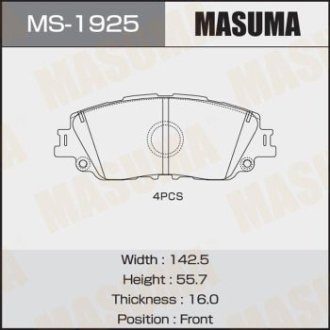 Колодки тормозные передн Toyota CH-R (19-), Camry (17-), RAV 4 (19-) (MS-1925) MASUMA MS1925 (фото 1)