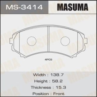Колодки тормозные передн Mitsubishi Pajero (00-) (MS-3414) MASUMA MS3414 (фото 1)
