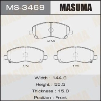 Колодки тормозные передн Mitsubishi ASX (10-), Grandis (03-09), Lancer (07-15), Outlander (08-) (MS-3469) MASUMA MS3469 (фото 1)