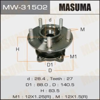 Ступица колеса заднего в сборе с подшипником Mitsubishi Outlander (06-12) 4WD (с ABS) (MW-31502) MASUMA MW31502