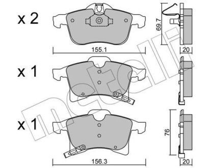 Комплект гальмівних колодок (дискових) METELLI 22-0539-0