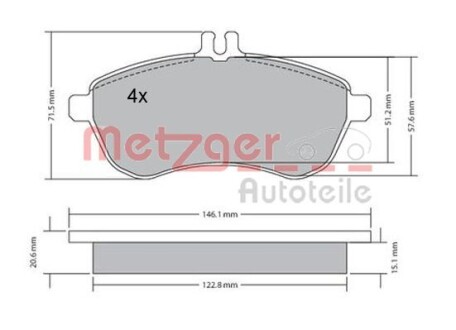 Колодки гальмівні дискові, комплект METZGER 1170046