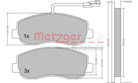 Колодки гальмівні дискові, комплект METZGER 1170148 (фото 1)