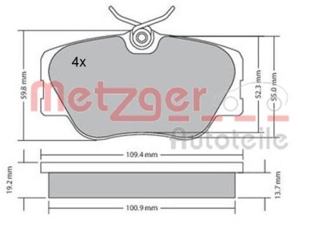 Колодки гальмівні дискові, комплект METZGER 1170151