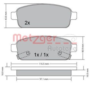 Колодки гальмівні дискові, комплект METZGER 1170164