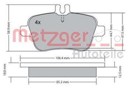 Колодки гальмівні дискові, комплект METZGER 1170204