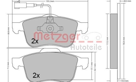 Колодки гальмівні дискові, комплект METZGER 1170424